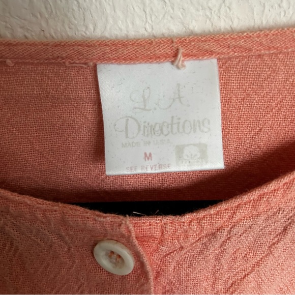Vintage Peach cropped linen beach summer button up shirt top tie front M SMC - Picture 6 of 6